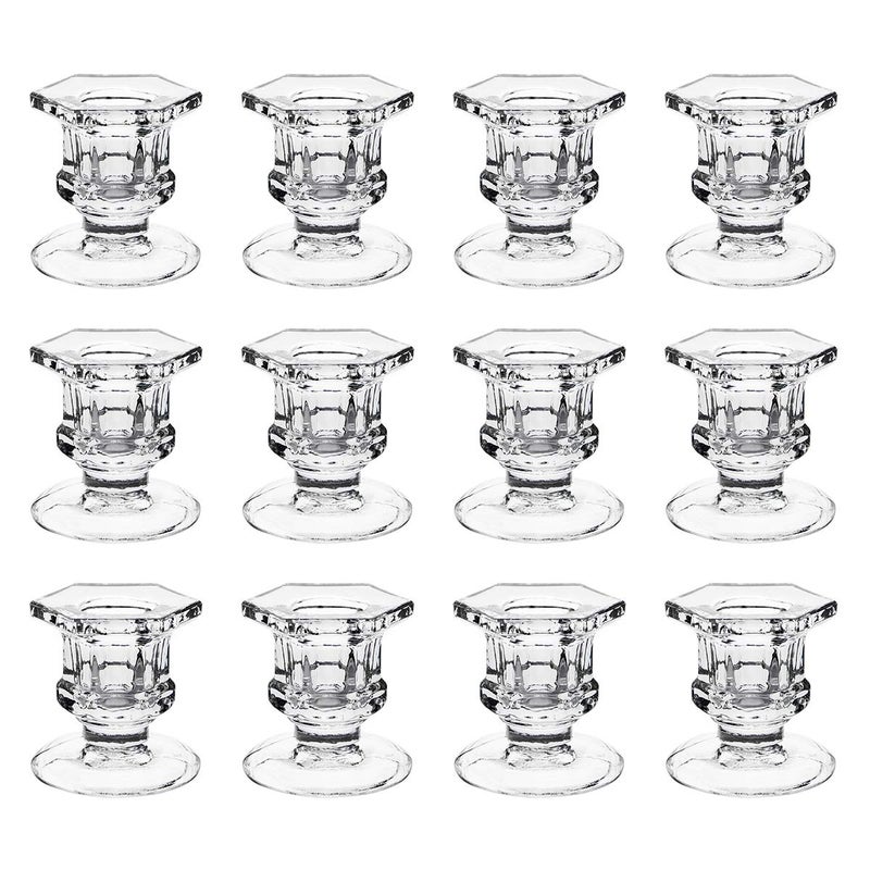 Dedoot Candle Holders, Dedoot Pack of 12 Glass Taper Candle Holders Centerpiece Clear Candlestick Holders Fits 3/4" Taper Candle, Candle Holders for Candlesticks Table Wedding Party - Image 1
